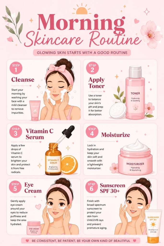 six steps for morning skin care routine