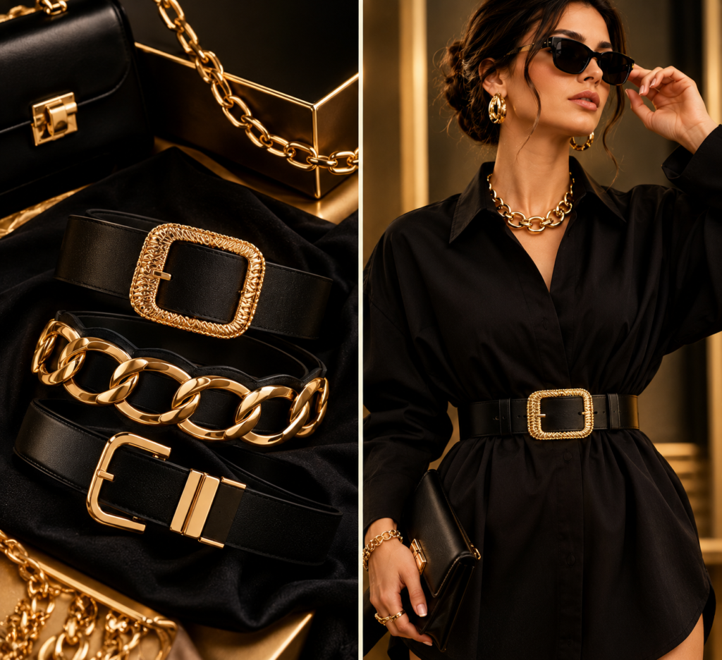A belt over an oversized shirt or dress