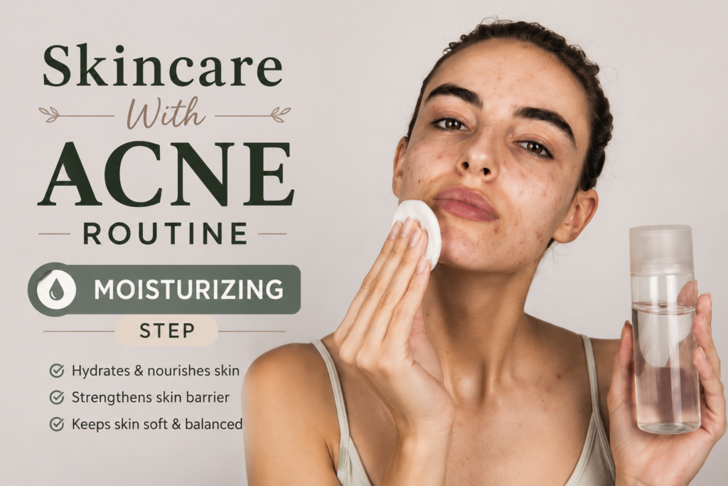 skincare with acne routine moisturizing step