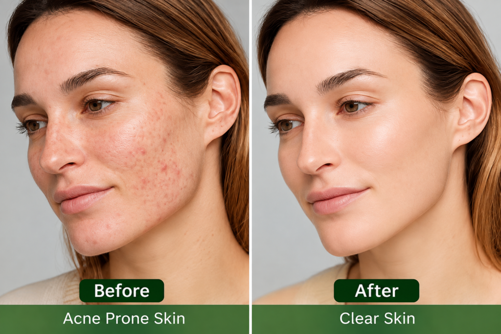 before and after treatment of acne prone skin 