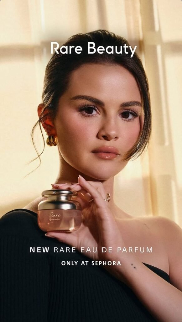 Salena Gomez autobiography :Rare Beauty Eau de Parfum bottle and packaging