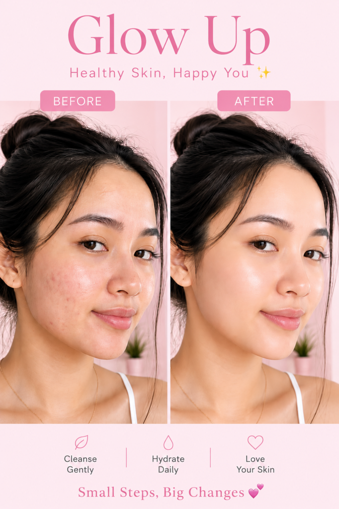 before and after image of skincare