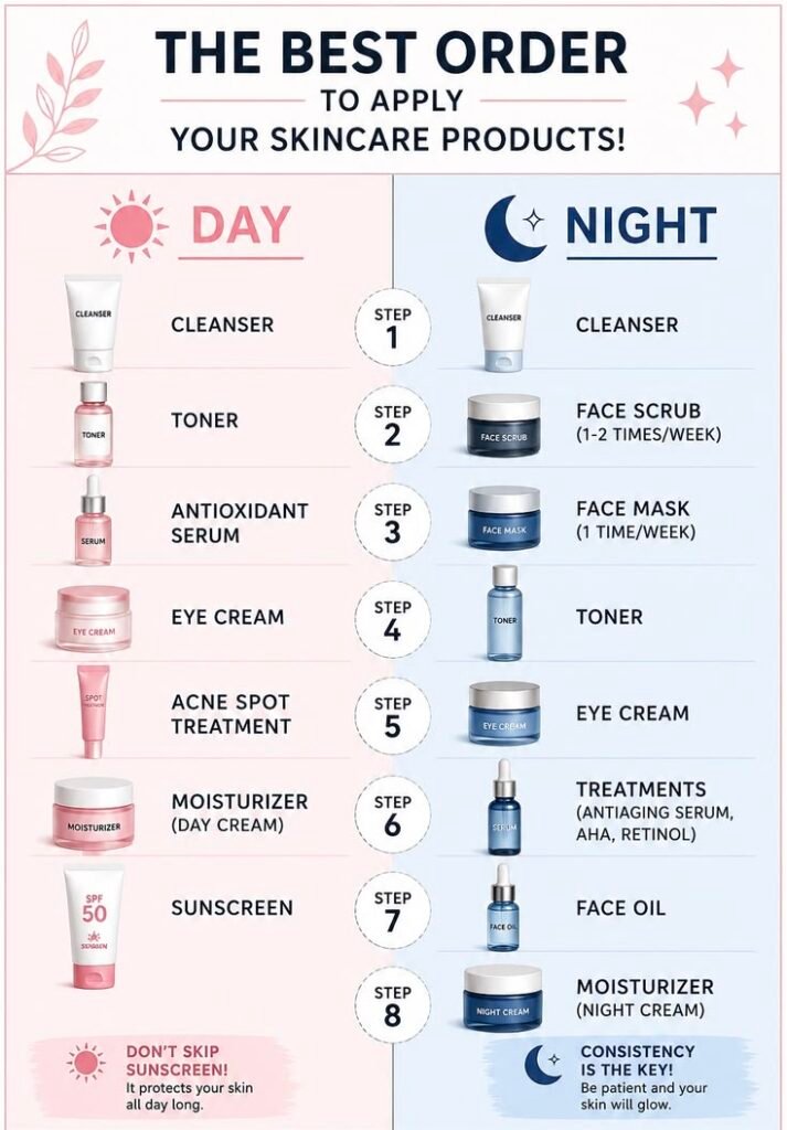 The best skin care routine in order for day and night time