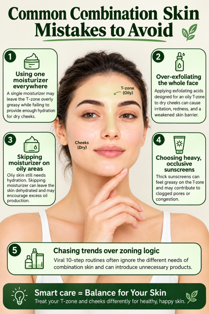 mistakes to avoid for combination skin care routine