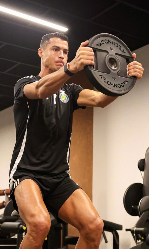 Cristiano Ronaldo in the gym during a strength training session]