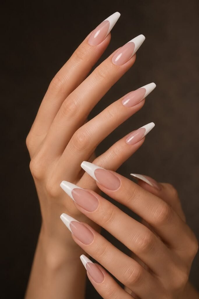 French Nails for Long Nails: Coffin and Stiletto 