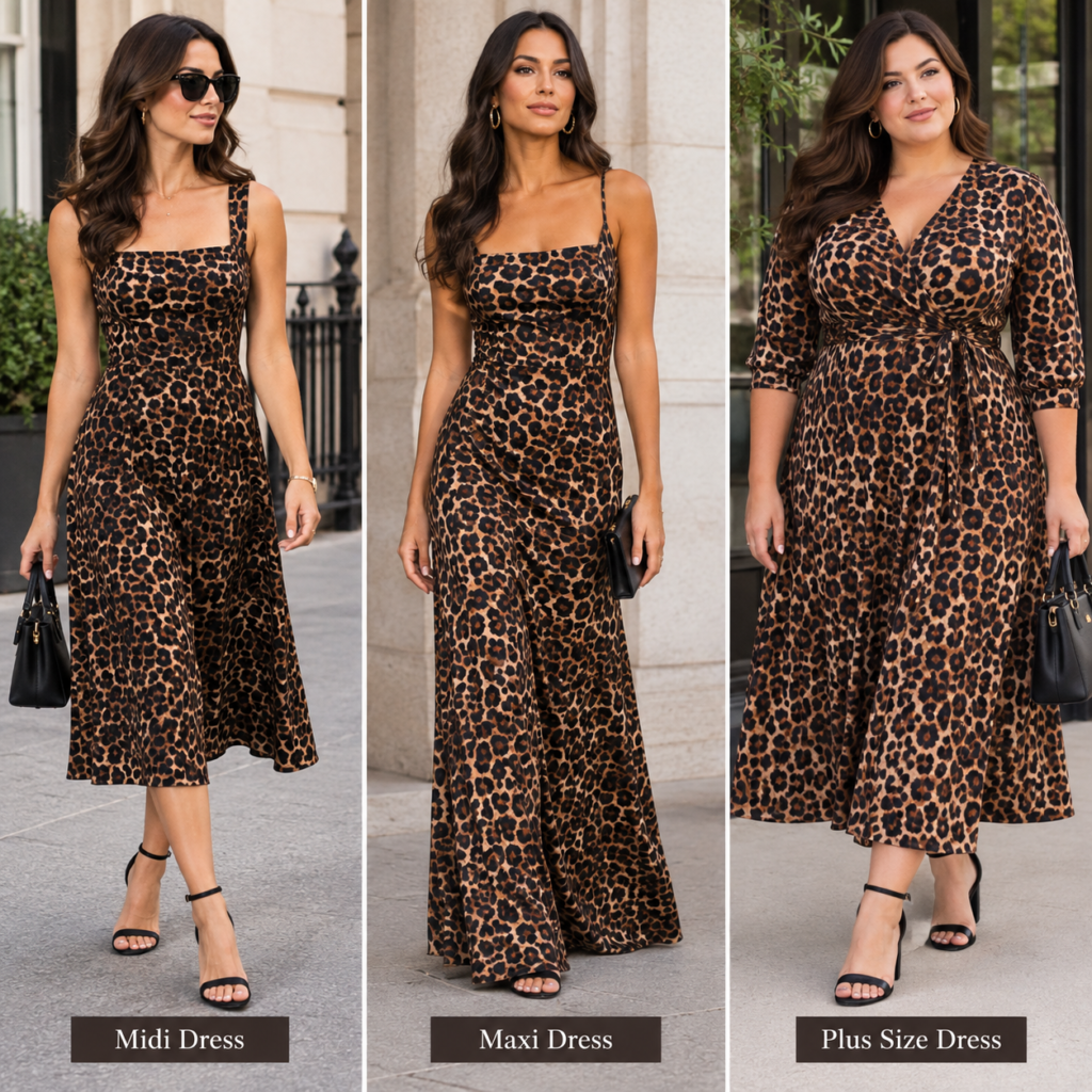leoperd print outfit ;Midi, Maxi, plus Size Leopard Dresses