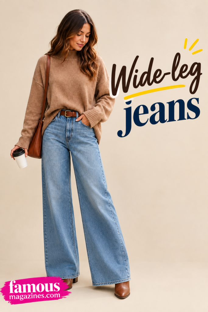 sweater and jeans :wide leg jeans 